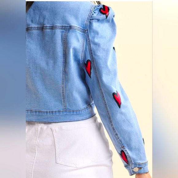 NWT Plus Size Heart Cropped Jeans Jacket 1XL - Picture 2 of 4